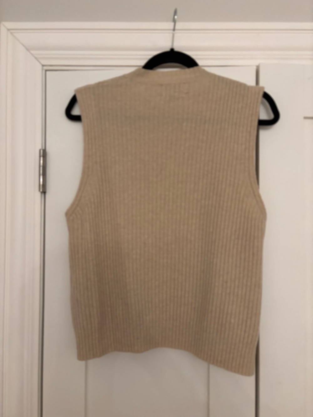 Ganni Beige Ribbed Knit Sleeveless Vest with Embellished Buttons - Picture 3 of 4